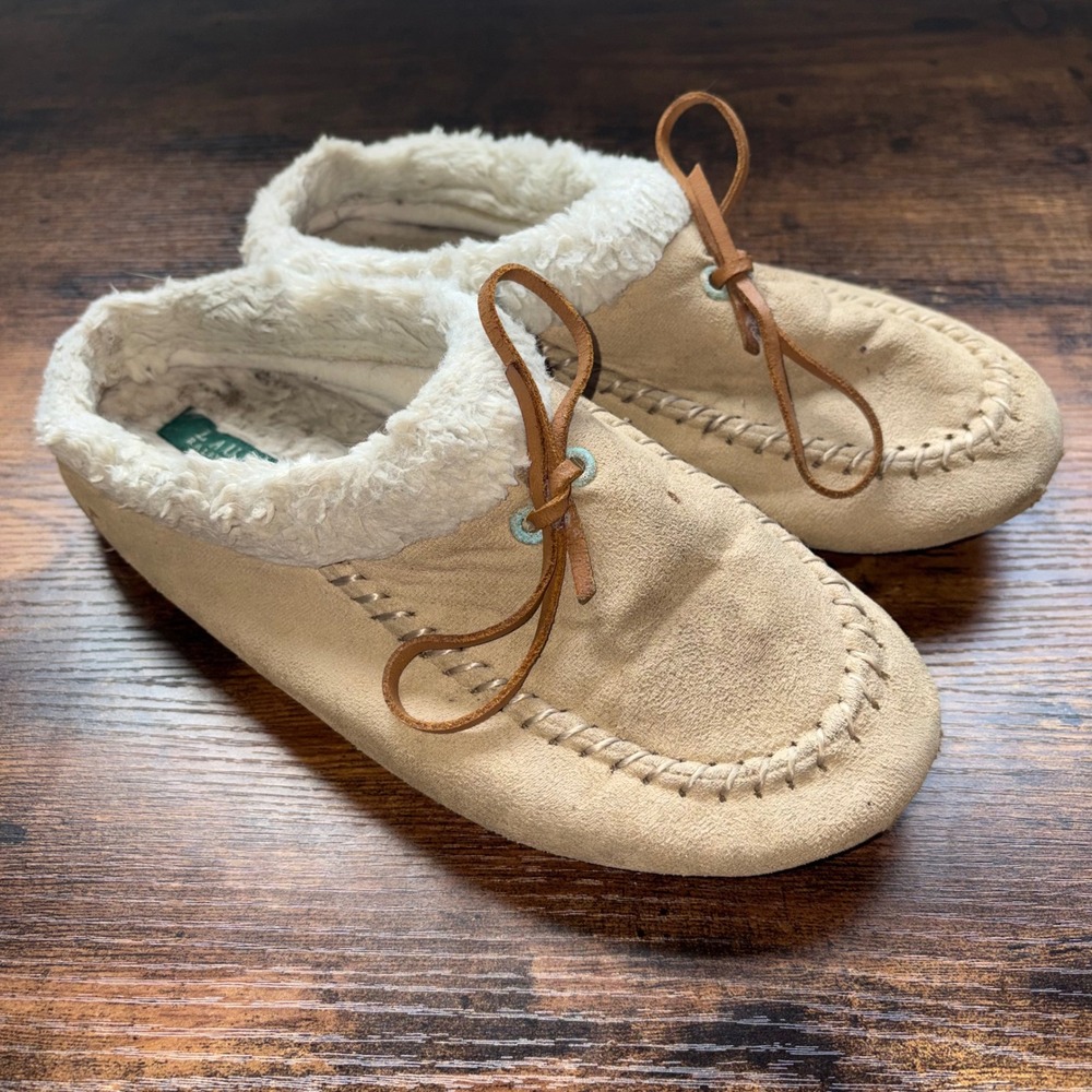 Lauren Ralph Lauren Tan Faux Fur Moccasin Slippers Womens Large 8-9 RN119841